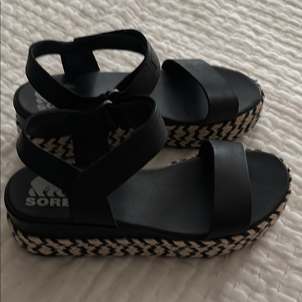 Sorel Black Espadrille Platform Sandals